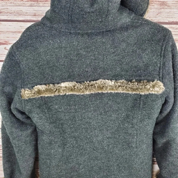 Athleta Womens Small Wool Blend Faux Fur Lined Hooded Coat Gray - Picture 8 of 11
